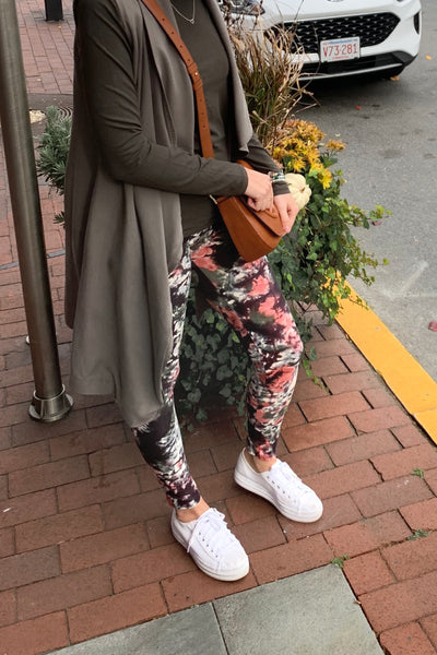 Yoga Waist 5" Olive/Peach Tie Dye Print Leggings
