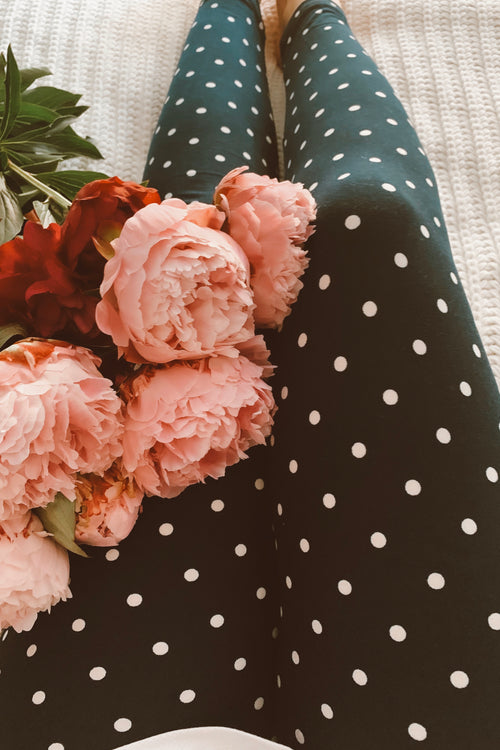 Yoga Waist 3" Black Polka Dot Print Leggings