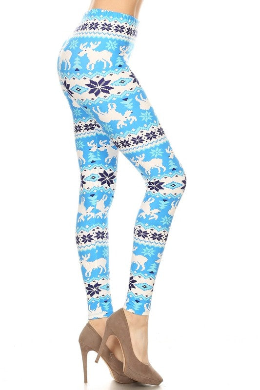 Blue/White Reindeer Print Leggings