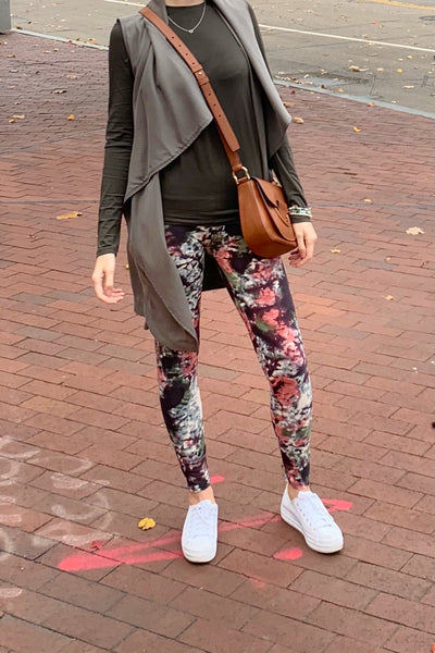 Yoga Waist 5" Olive/Peach Tie Dye Print Leggings