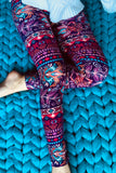 Burgundy/Teal Paisley Boho Print Queen Size Leggings