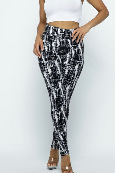 Black/White Abstract Stroke Print Leggings