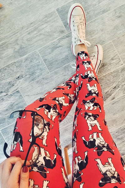 french bulldog terrier buttery Soft Microfiber High Waist Fashion Patterned Celebrity Leggings for Women one size