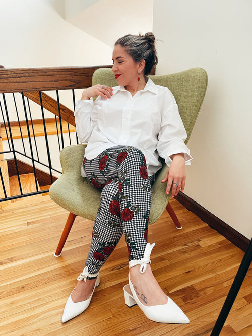 Houndstooth/Rose Print Leggings