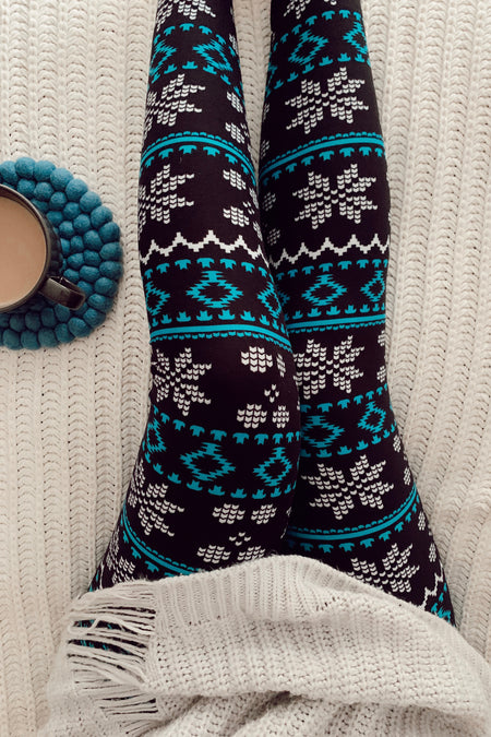 Black/White Nordic Snowflake Print Queen Size Leggings