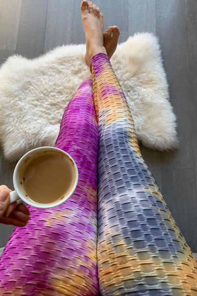Yoga Waist Tie Dye BUBBLE Leggings w/Scrunchy Back