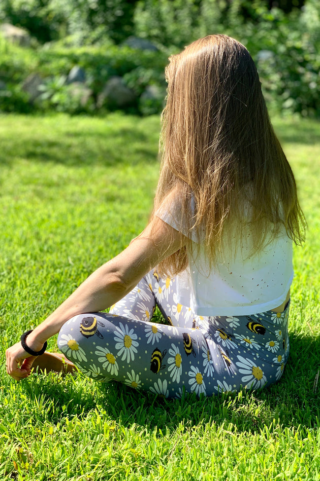 daisy bee yoga waist buttery Soft Microfiber High Waist Fashion Patterned Celebrity Leggings for Women one size