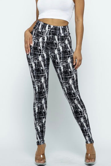 Black/White Abstract Stroke Print Leggings