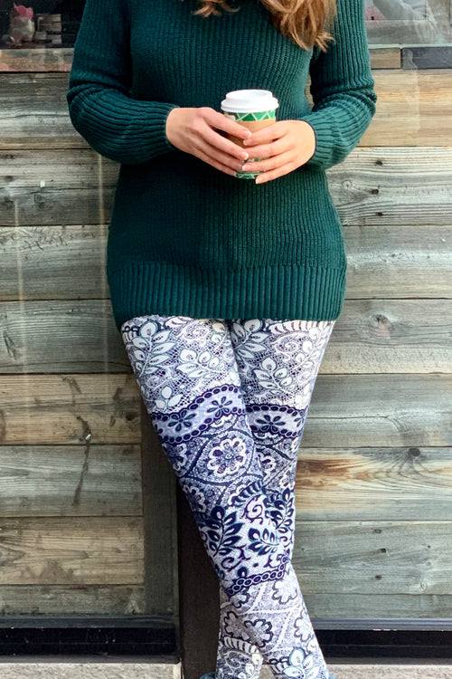 Navy Lace Print Leggings