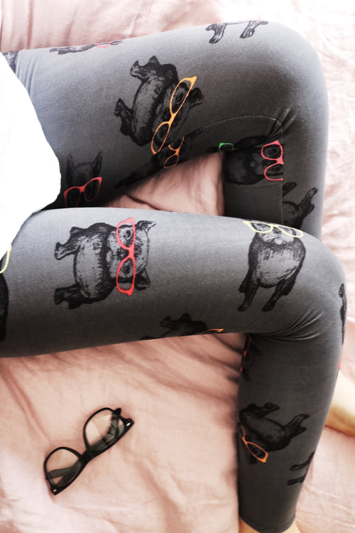 grey french bulldog in glasses buttery Soft Microfiber High Waist Fashion Patterned Celebrity Leggings for Women one size