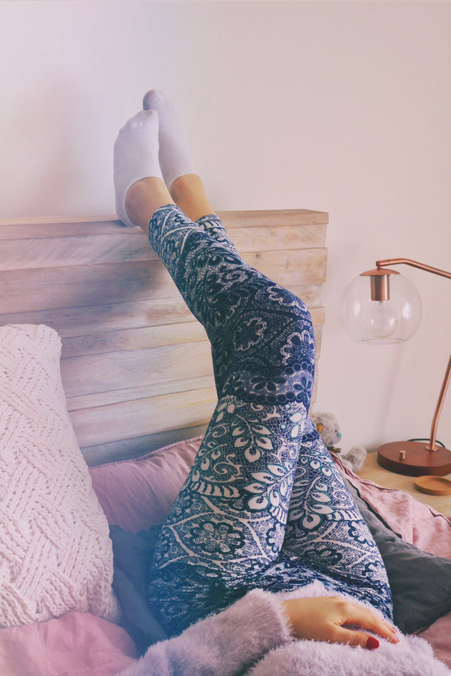 Navy Lace Print Leggings