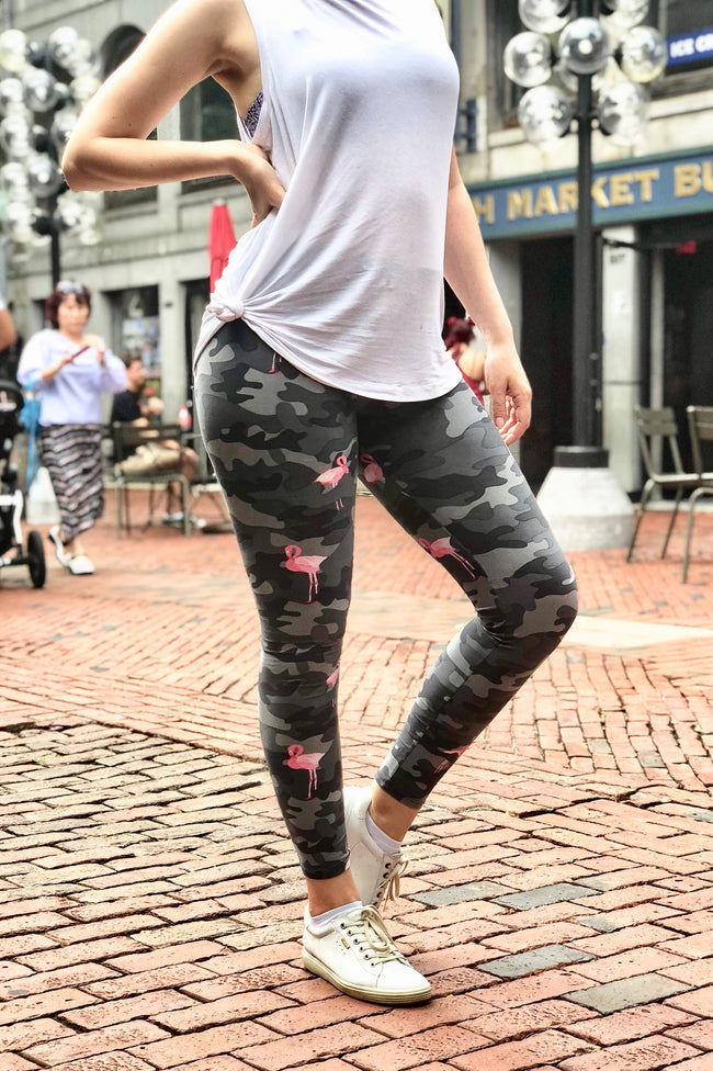 grey flamingo army camouflage yoga waist buttery Soft Microfiber High Waist Fashion Patterned Celebrity Leggings for Women one size