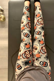 Grey/Orange Sugar Skull Print QUEEN SIZE Leggings