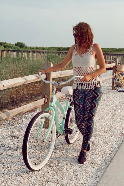 Teal Zig Zag Print Leggings