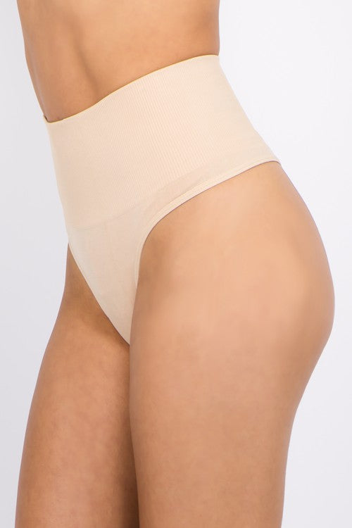 High-Waist Black Tummy Control Brazilian Style Panties (Thongs)