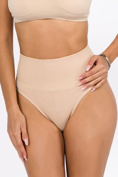 High-Waist Black Tummy Control Brazilian Style Panties (Thongs)