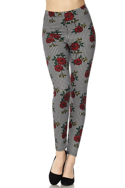 Houndstooth/Rose Print Leggings