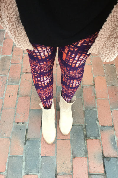 Orange/Purple Pixel Print Leggings