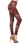 Yoga Waist Burgundy Paisley Boho Print QUEEN SIZE Leggings