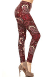 Yoga Waist Burgundy Paisley Boho Print QUEEN SIZE Leggings