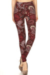 Burgundy Paisley Boho Print Leggings