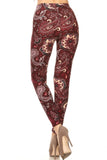 Burgundy Paisley Boho Print Leggings