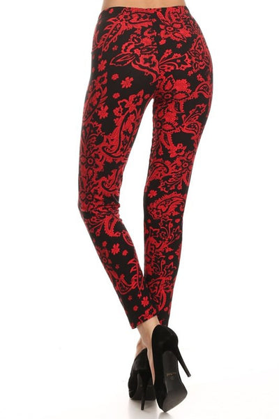 Red Paisley Print Leggings