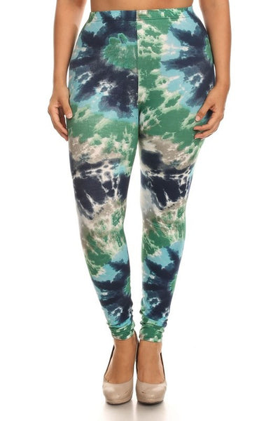 Green/Blue Tie Die Print QUEEN SIZE Leggings
