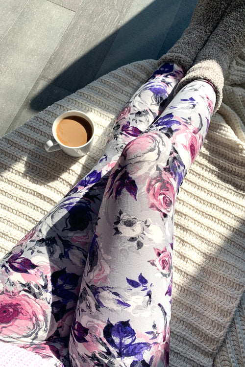 Yoga Waist 5” Pink Floral Print QUEEN SIZE Leggings