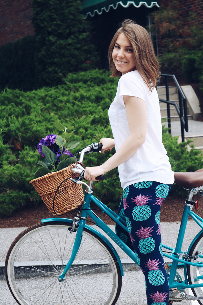 teal pink pineapple buttery Soft Microfiber High Waist Fashion Patterned Celebrity Leggings for Women plus size
