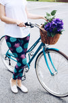 teal pink pineapple buttery Soft Microfiber High Waist Fashion Patterned Celebrity Leggings for Women one size