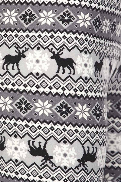 Gray Reindeer Christmas Print Leggings