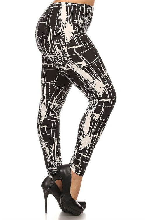 black and white abstract tribal christmas reindeer leggings holiday festive buttery Soft Microfiber High Waist Fashion Patterned Leggings for Women plus size