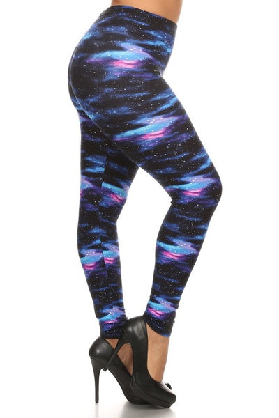 blue galaxy buttery Soft Microfiber High Waist Fashion Patterned Celebrity Leggings for Women plus size