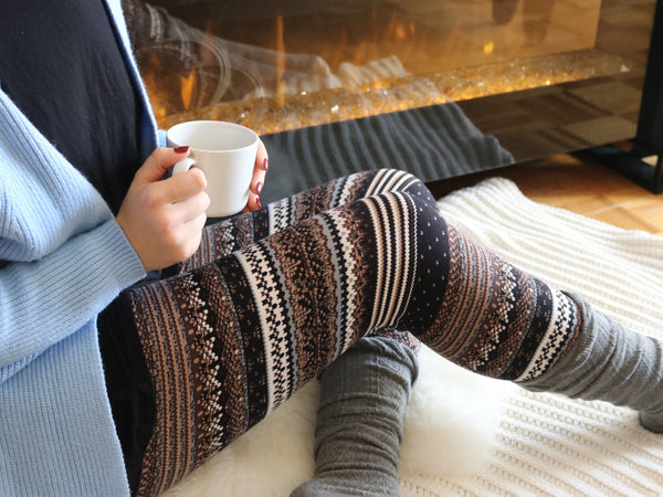 brown blue nordic sweater christmas buttery Soft Microfiber High Waist Fashion Patterned Celebrity Leggings for Women plus size