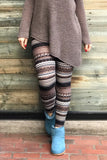 brown blue nordic sweater holiday christmas winter buttery Soft Microfiber High Waist Fashion Patterned Celebrity Leggings for Women plus size