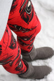 Red Peacock Feathers Print Leggings