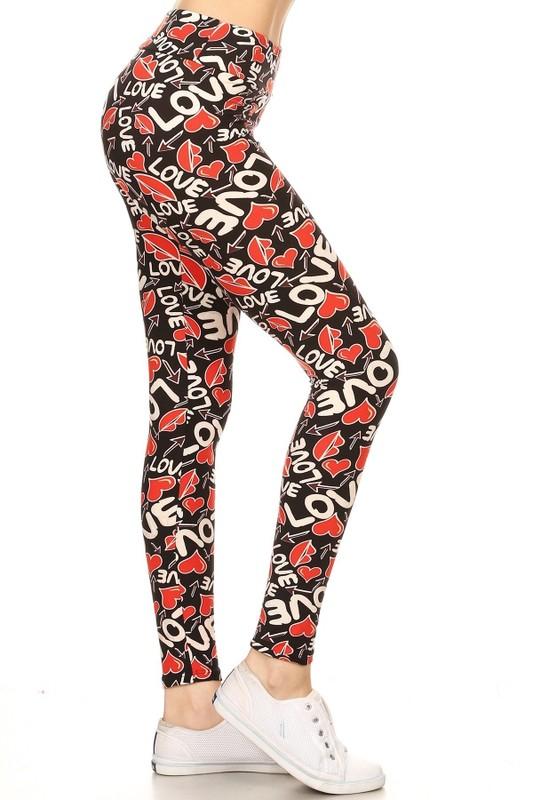 Yoga Waist Hearts Love Print Queen Size Leggings