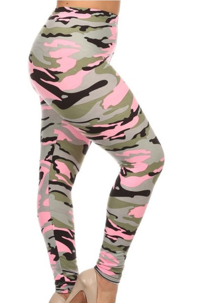 pink olive army camouflage buttery Soft Microfiber High Waist Fashion Patterned Celebrity Leggings for Women plus size