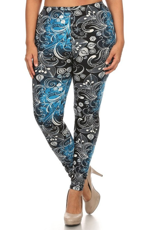 Blue Floral Print QUEEN SIZE Leggings