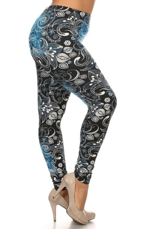 Blue Floral Print QUEEN SIZE Leggings