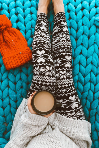 TD Collections Knitted Nordic Insulated Leggings – Women’s Winter Tights, Snowflake Deer Print, One Size