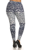 Navy Lace Print QUEEN SIZE Leggings