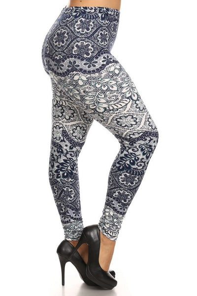 Navy Lace Print QUEEN SIZE Leggings