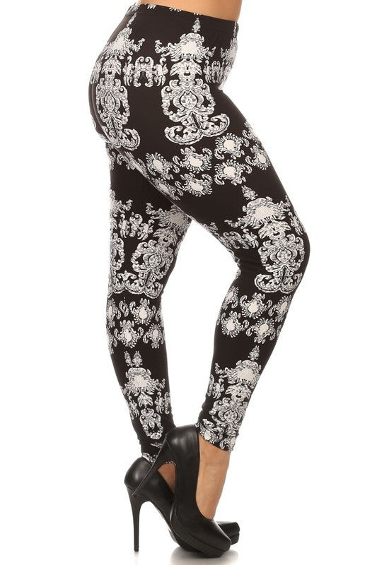 Black/White Paisley Boho Print QUEEN SIZE Leggings