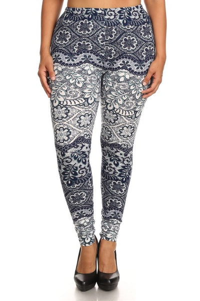 Navy Lace Print QUEEN SIZE Leggings