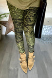 Olive/Burgundy Lace Print Leggings