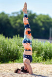 orange blue tie dye buttery Soft Microfiber High Waist Fashion Patterned Celebrity Leggings for Women one size
