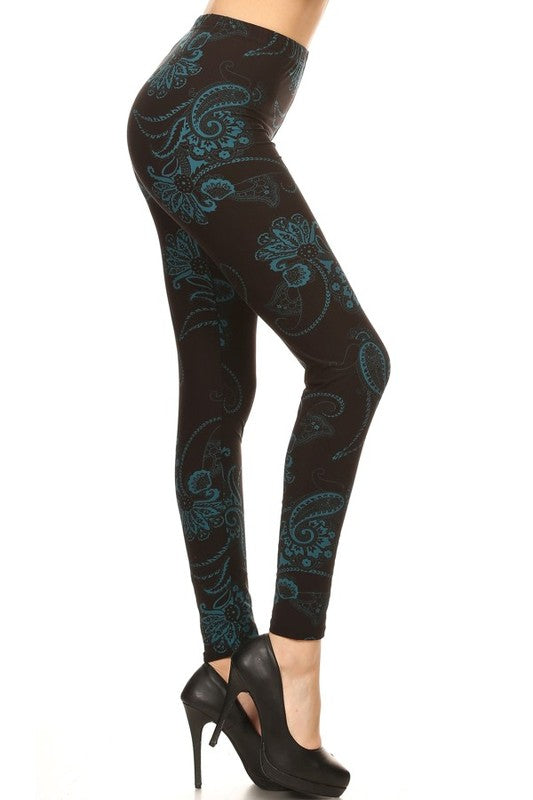 Teal Paisley Boho Print Leggings