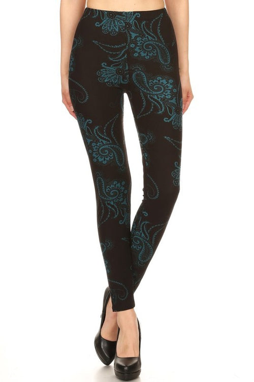 Teal Paisley Boho Print Leggings